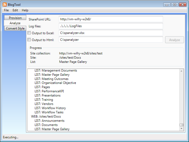 Screenshot of SharePoint Analyzer Tool