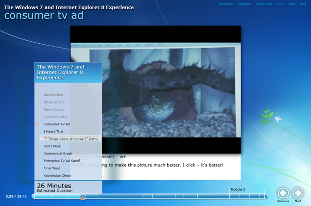 Screenshot of Silverlight E-Learning Player