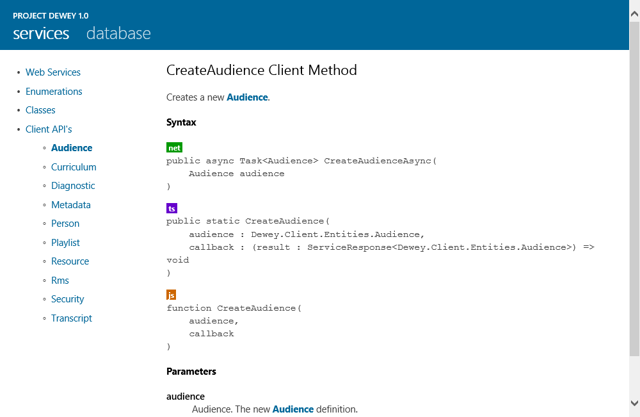 Screenshot of Project Dewey Services