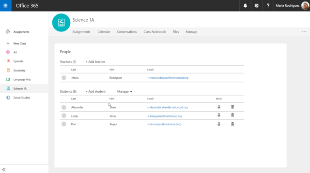 Screenshot of Microsoft Classroom