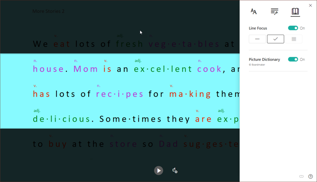 Screenshot of Learning Tools for OneNote UWP