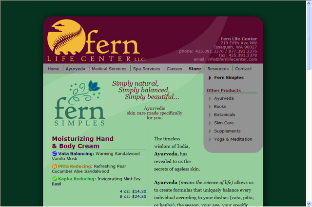 Screenshot of Fern Life Center Website