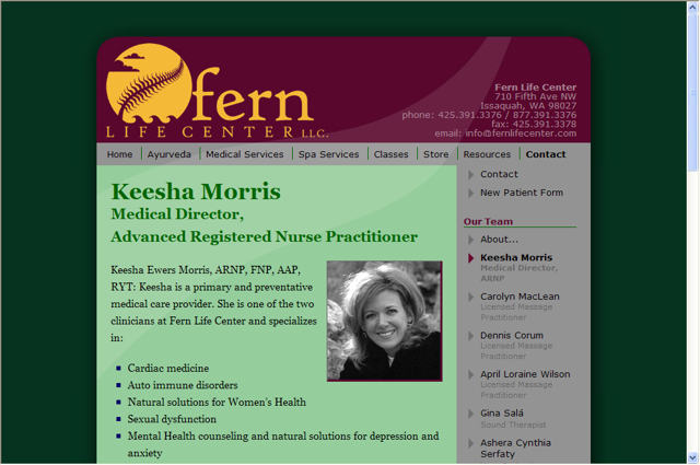 Screenshot of Fern Life Center Website