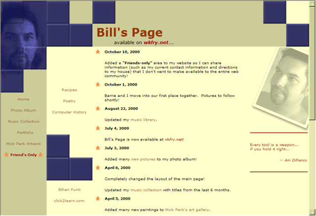 Screenshot of Personal Homepage 2000