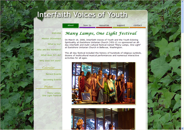 Screenshot of Interfaith Voices of Youth Website