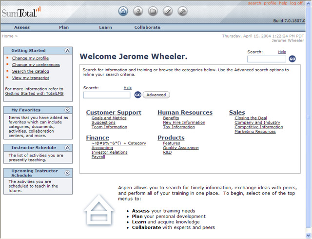 Screenshot of SumTotal Enterprise Suite 7.0