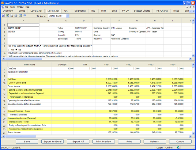 Screenshot of Shareholder Value Analysis 5.0