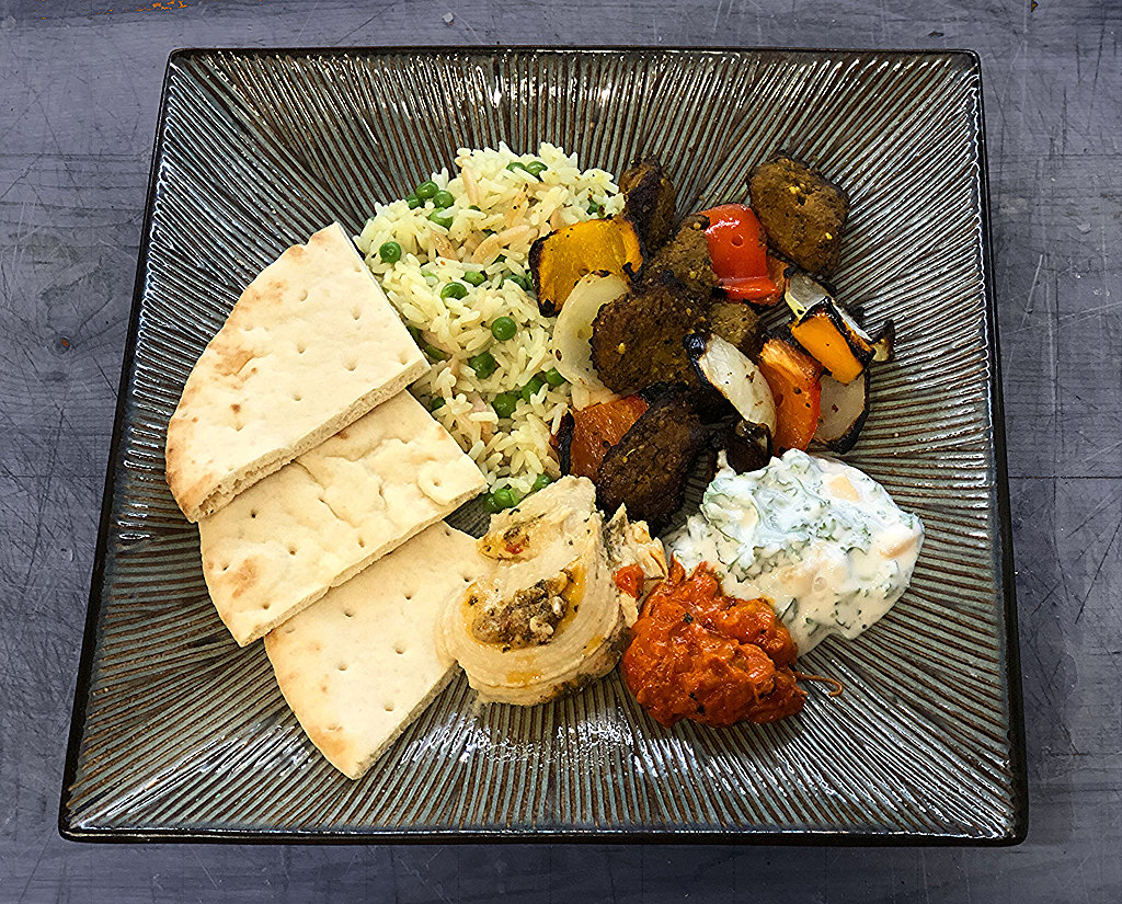 Shish Kabob with Yogurt Sauce and Lemon-Olive Couscous